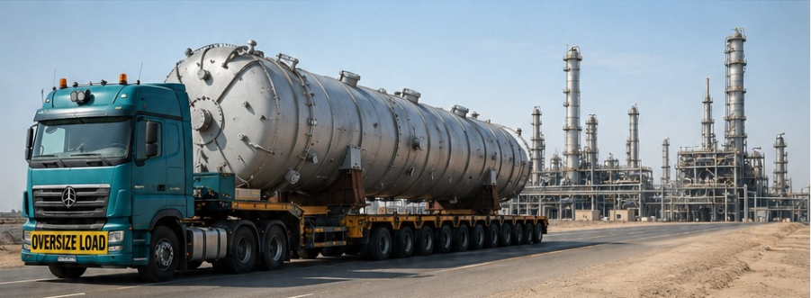 Oversize load on specialized road transport