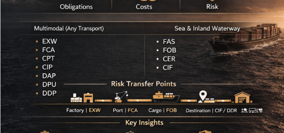 Clarusto Logistics Incoterms 2020 guide showing cargo ship and plane.
